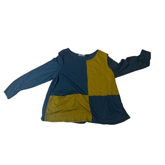 Chalet et ceci Lagenlook Colorblocked Bamboo Blend Green Tunic L - Picture 2 of 9